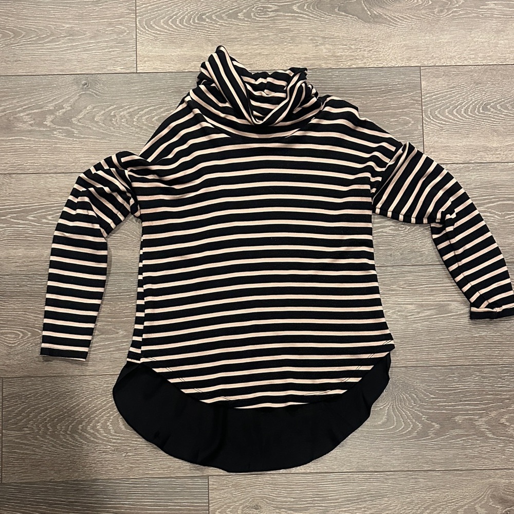 Charming Charlie Black and Cream Striped Sweater